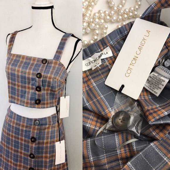 🆕 Blue Plaid Crop Top & Mini Skirt Set - Picture 6 of 8